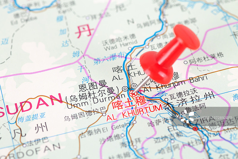 苏丹首都喀土穆在地图上的位置定位图片素材