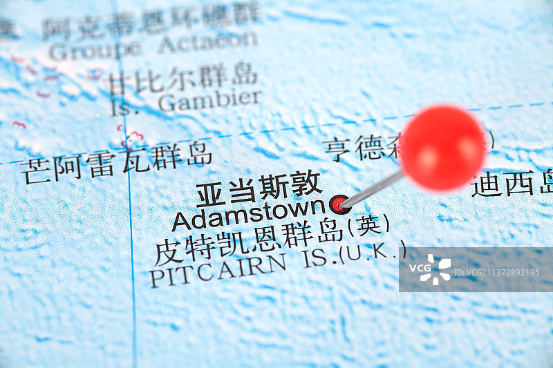 皮特凯恩群岛首府亚当斯敦在地图上的位置标注图片素材