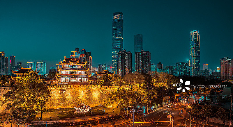 长沙天心阁古城楼与CBD图片素材