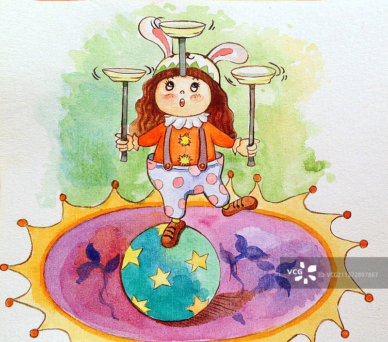 小女孩表演杂技耍花盘图片素材