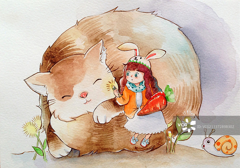 女孩喂食猫咪图片素材