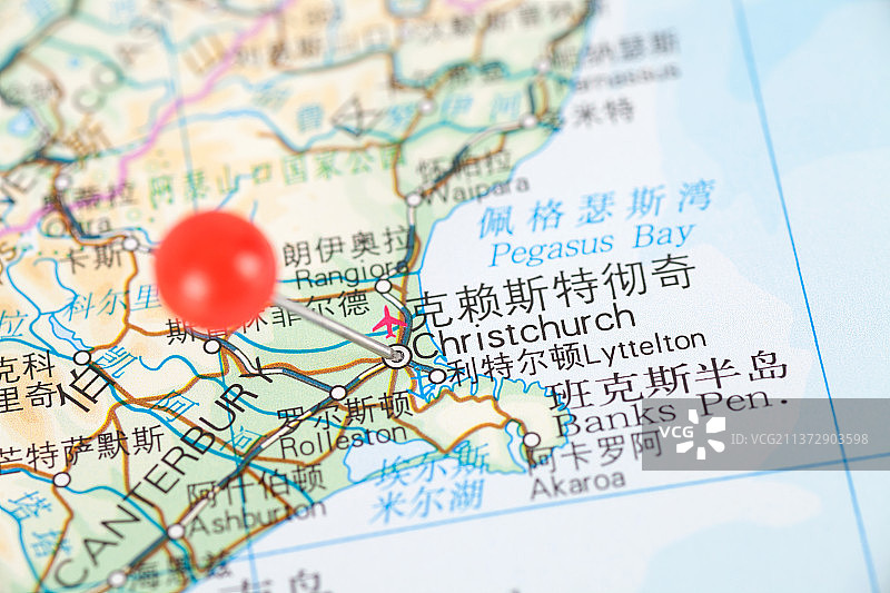 新西兰城市克赖斯特彻奇在地图上的定位标注图片素材