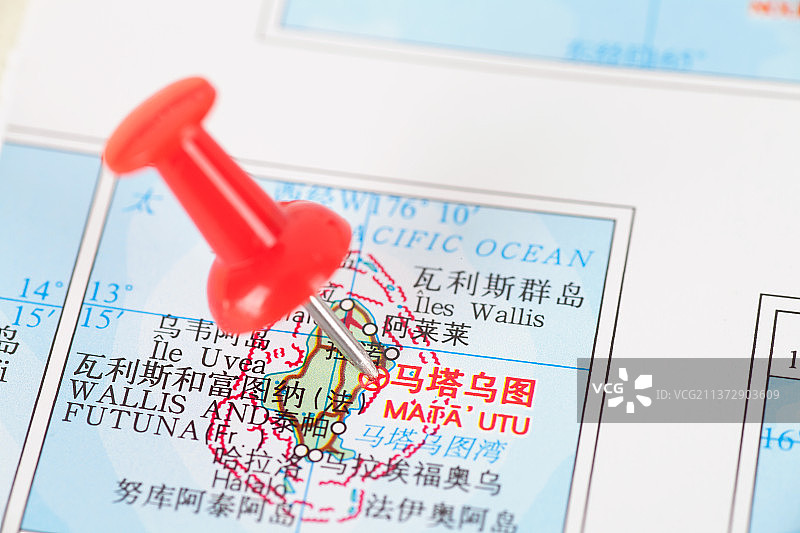 瓦利斯和富图纳首府马塔乌图在地图上的定位标注图片素材