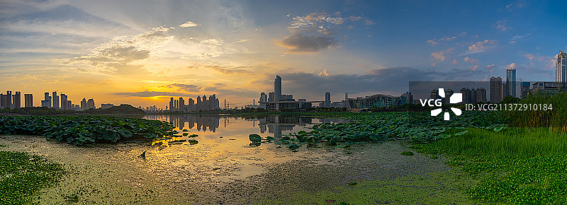 武汉夏日城市天际线傍晚风光图片素材