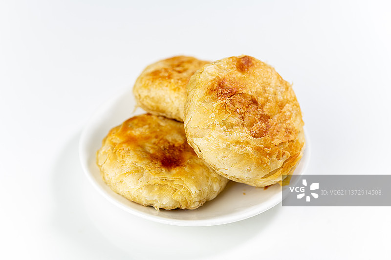 一盘油酥烧饼特写图片素材