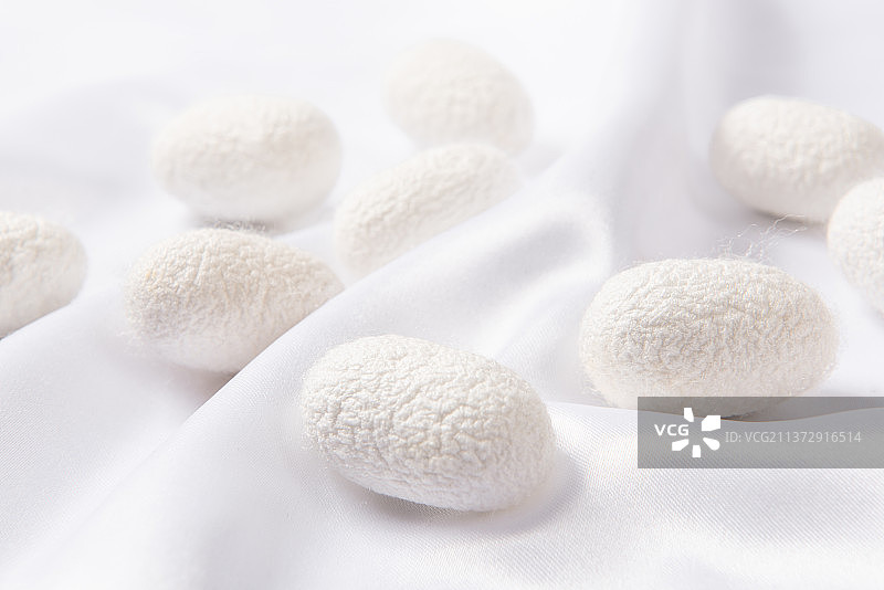 丝绸上的天然蚕茧蚕丝图片素材