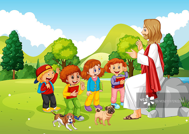 耶稣与孩子们在公园图片素材