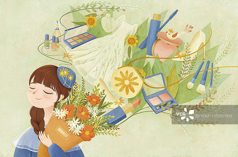 春天穿搭捧花的女孩图片素材