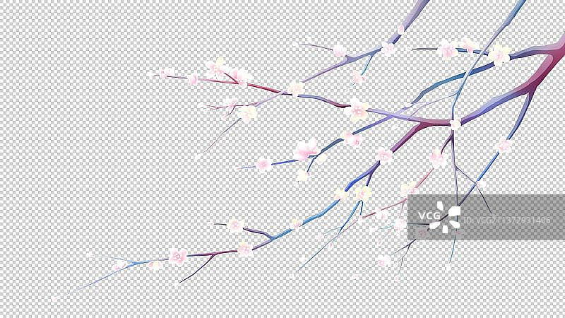 樱花桃花树枝，唯美卡通植物免扣素材图片素材