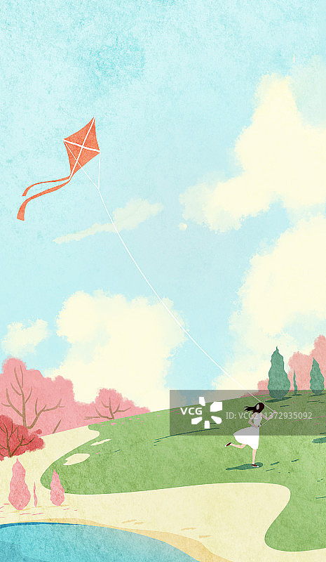 春天春分节日节气户外踏青放风筝图片素材