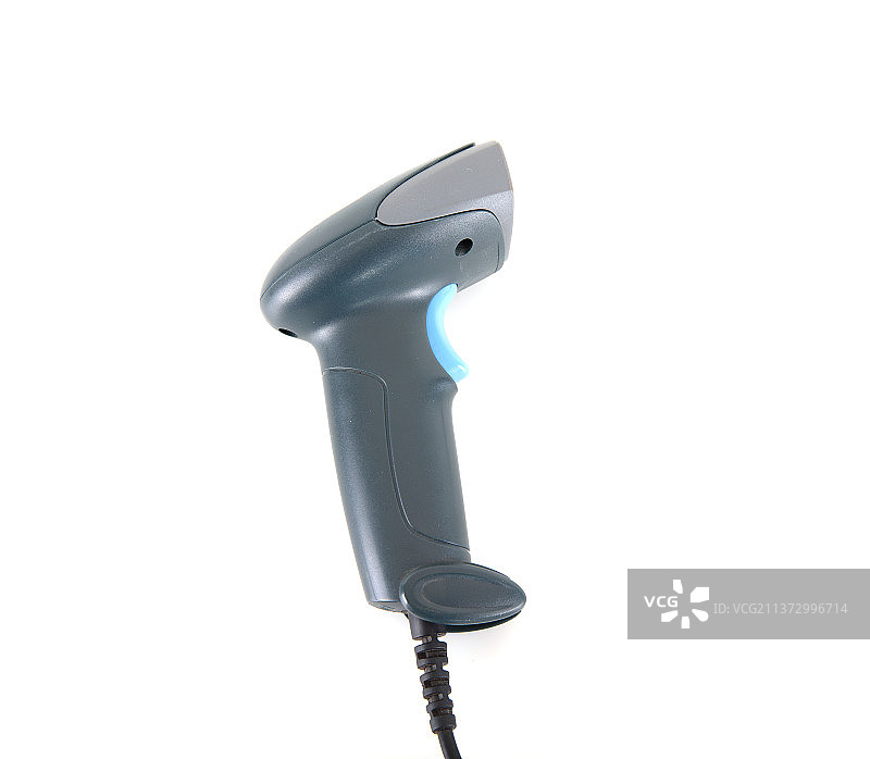 俯视白背景上蓝色的扫码枪图片素材