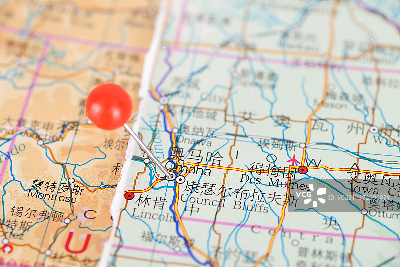 美国城市奥马哈在地图上的位置标注图片素材