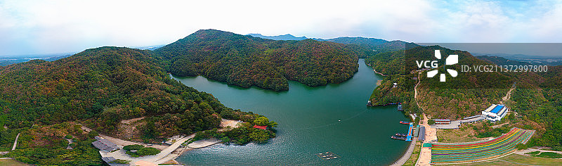 武汉黄陂木兰天池风景区夏末初秋航拍风光图片素材
