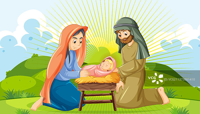 卡通耶稣诞生场景图片素材