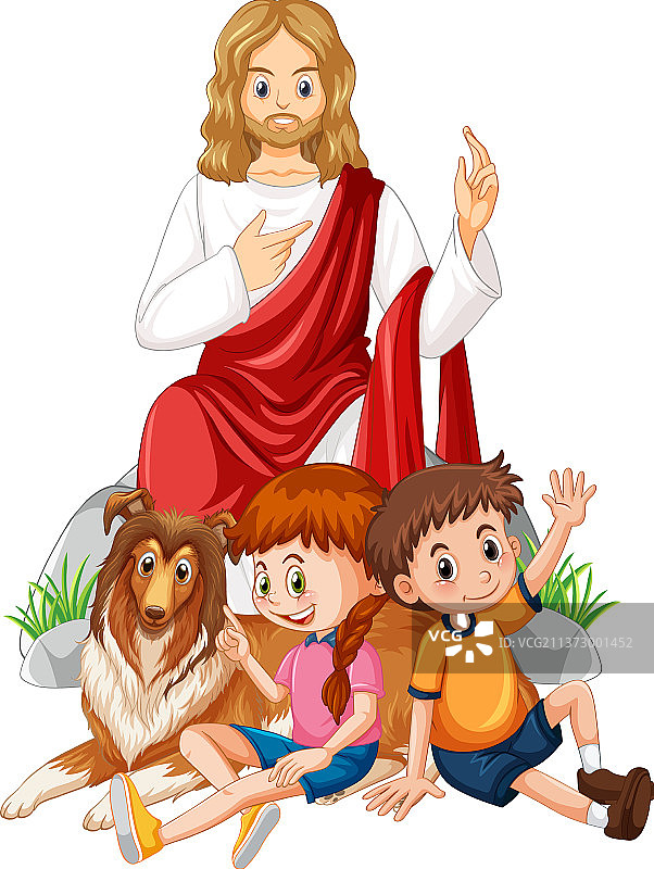 白色背景上的耶稣和孩子们图片素材
