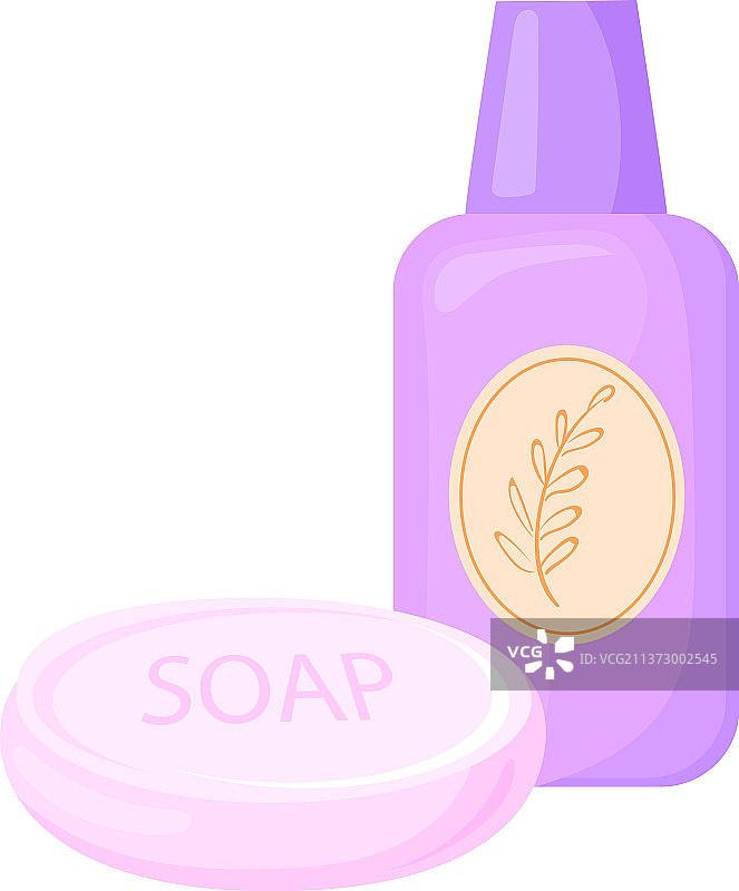 卡通浴室里的香皂和洗发水瓶图片素材