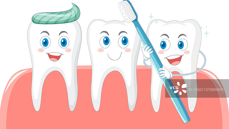快乐的牙齿自己用牙膏刷牙图片素材