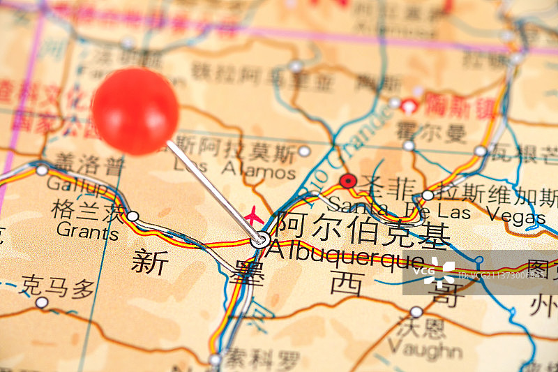 美国城市阿尔伯克基在地图上的位置标注图片素材