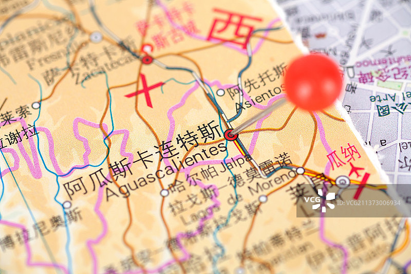 墨西哥城市阿瓜斯卡连特斯在地图上的位置标注图片素材