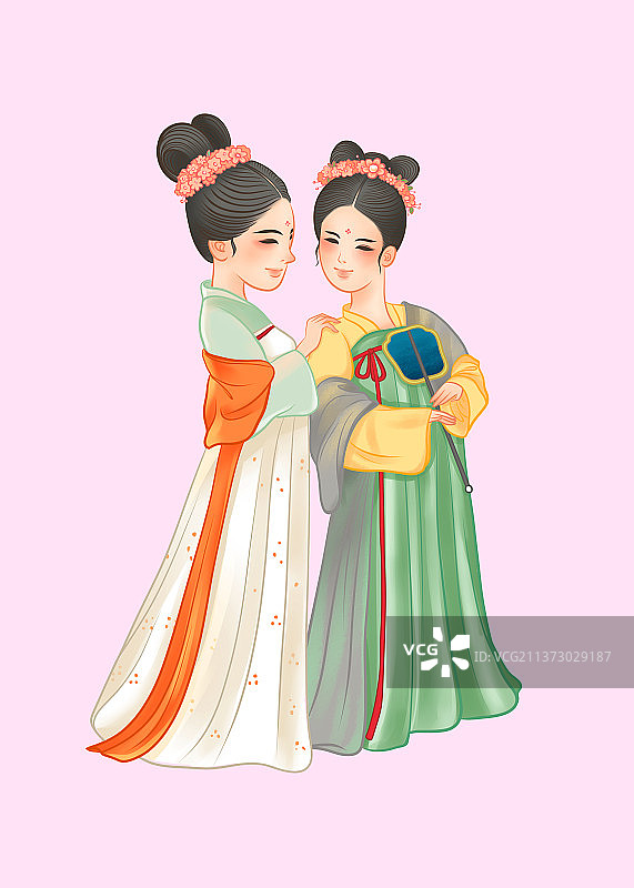 古代仕女闺蜜图片素材