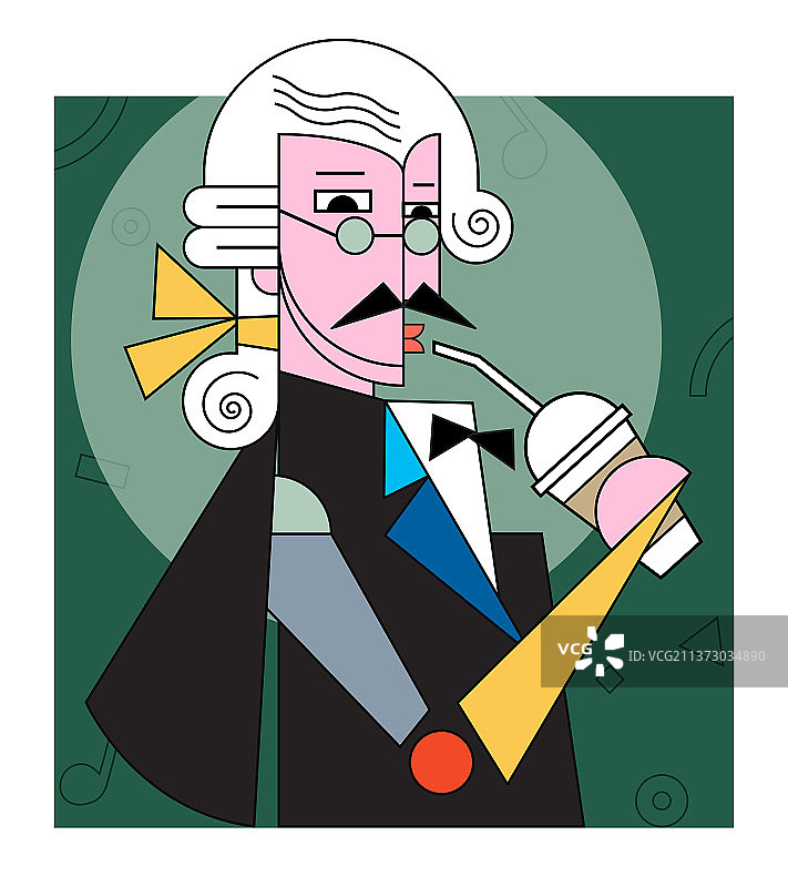 喝奶茶的莫扎特创意插画图片素材