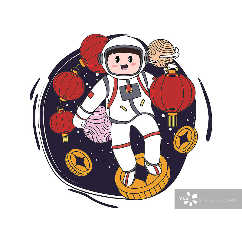 新春欢乐宇航员可编辑矢量插画图片素材