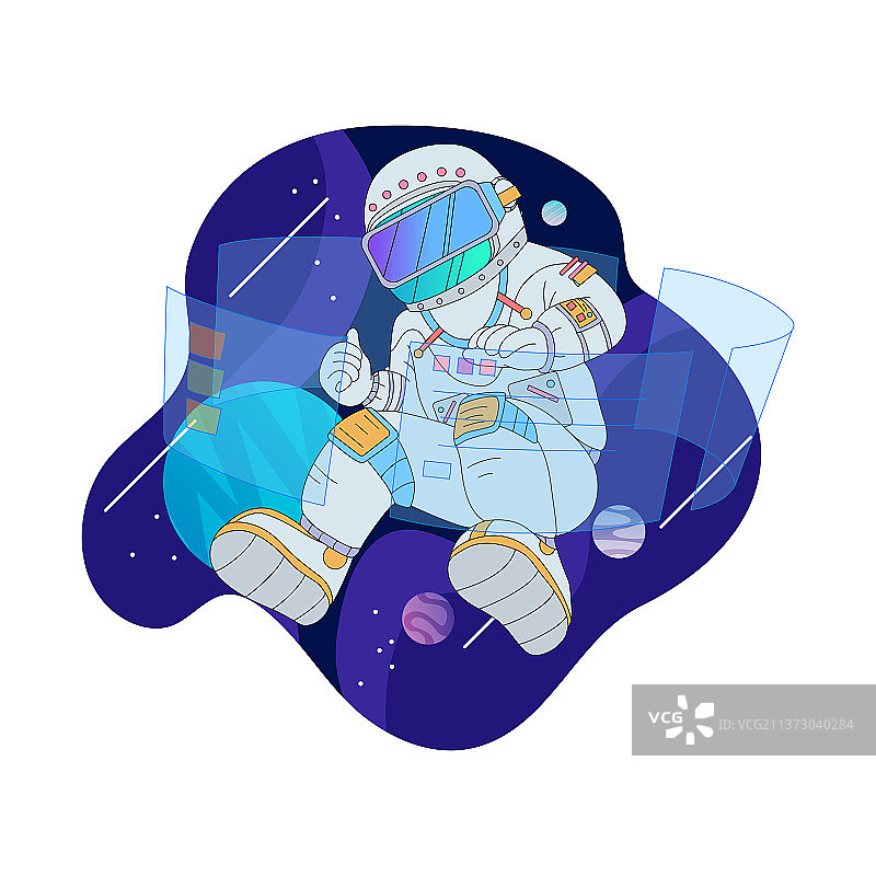 科技风可编辑矢量渐变vr宇航员漂浮插画元素图片素材