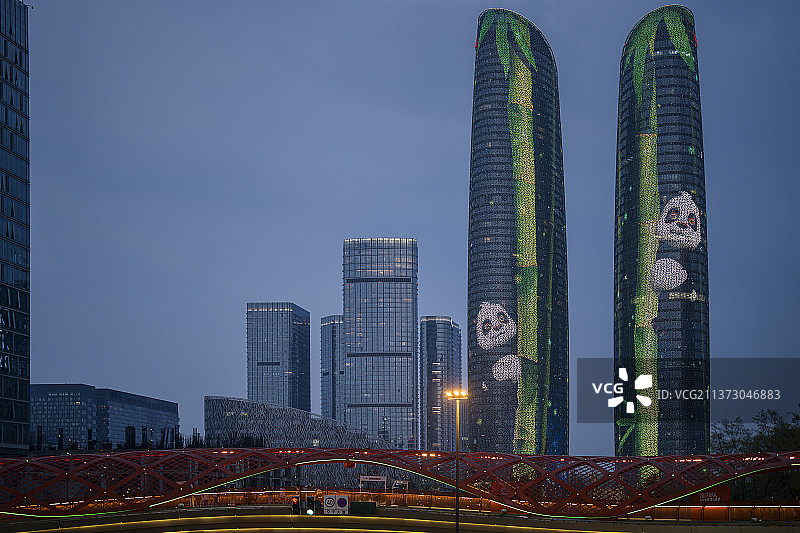 成都双子塔灯光秀图片素材