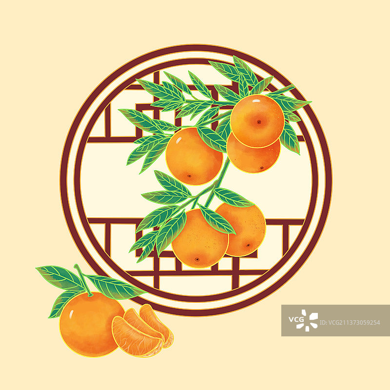 美味的橘子特写和古典圆窗图片素材