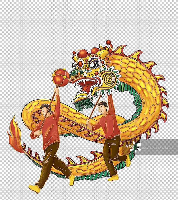 舞龙插画手绘图片素材