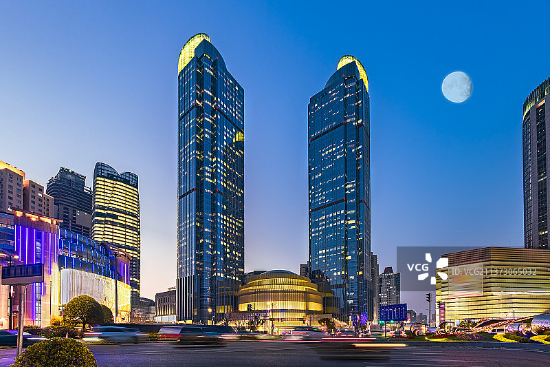 上海徐家汇双子塔楼夜景图片素材