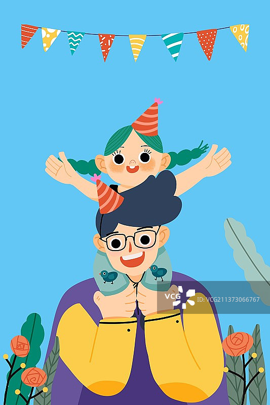 父女儿童节父亲节欢乐的海报图片素材