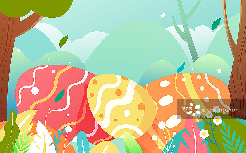 复活节兔子彩蛋插画春天森林动物活动海报图片素材