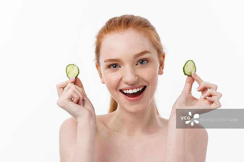 半裸美女微笑特写图片素材