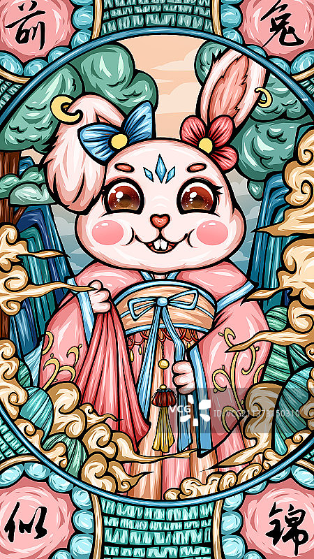 生肖兔国潮插画图片素材