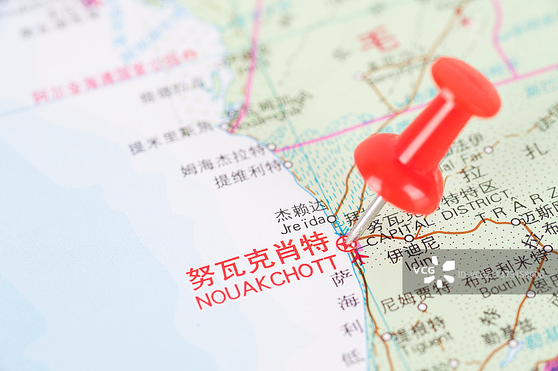 毛里塔尼亚首都努瓦克肖特在地图上的位置标注图片素材