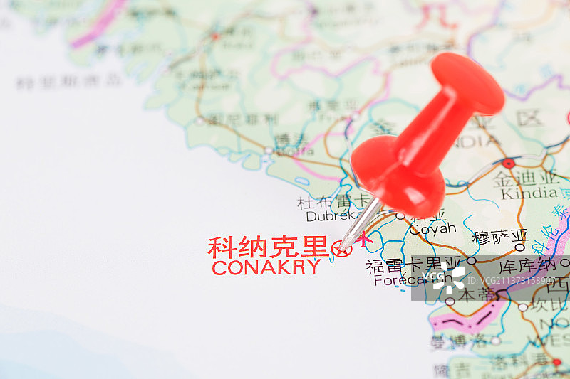 几内亚首都科纳克里在地图上的位置标注图片素材