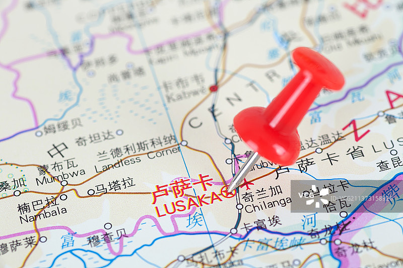赞比亚首都卢萨卡在地图上的位置标注图片素材