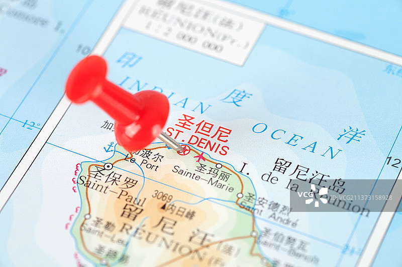 留尼汪首府圣但尼在地图上的位置标注图片素材