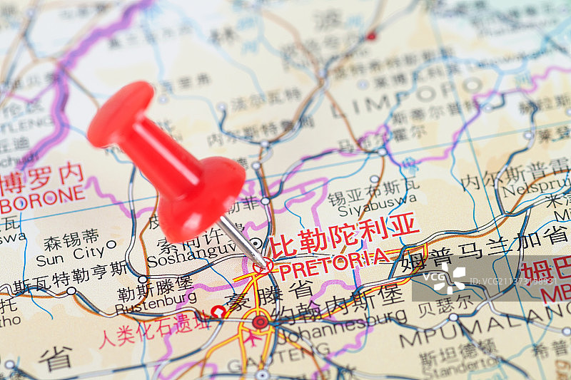 南非首都比勒陀利亚在地图上的位置标注图片素材