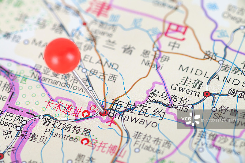 津巴布韦城市布拉瓦约在地图上的位置标注图片素材