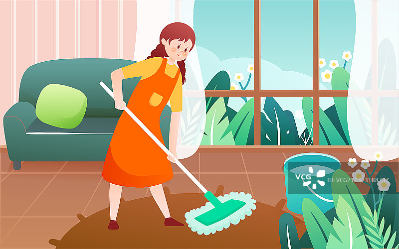 五一劳动节打扫卫生插画居家清洁家政海报图片素材