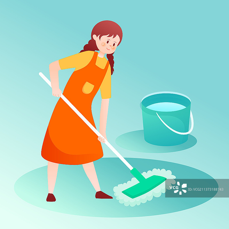 五一劳动节打扫卫生插画居家清洁家政海报图片素材