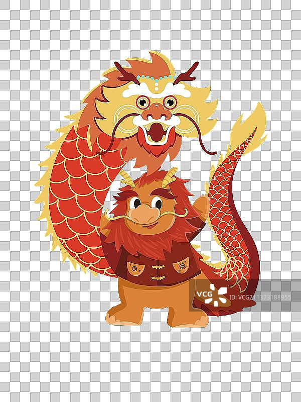 卡通生肖动物舞龙插画图片素材