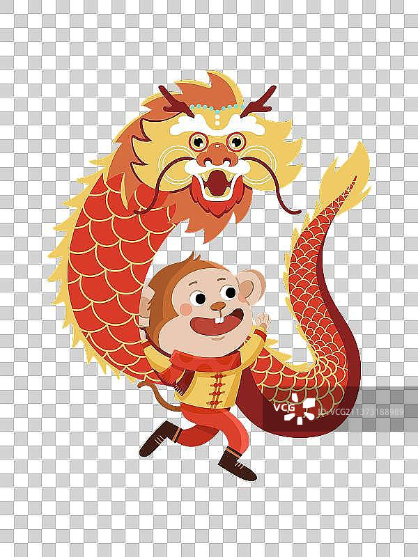 卡通生肖动物舞龙插画图片素材