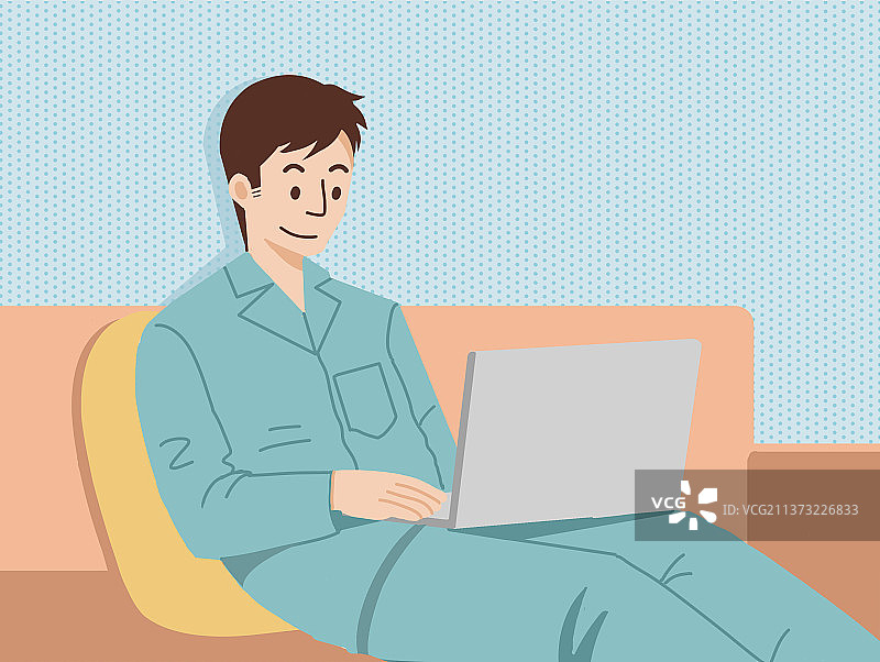 疫情期间灵活就业居家办公打工职场青年使用电脑扁平风插画图片素材