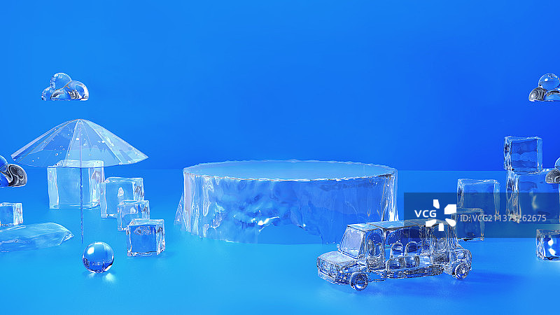 夏天C4D透明蓝色场景图片素材