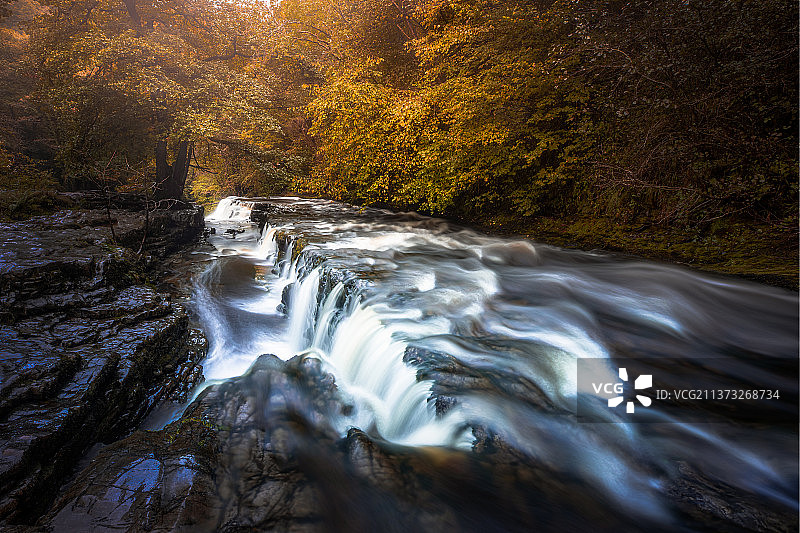 英国森林瀑布风景图片素材