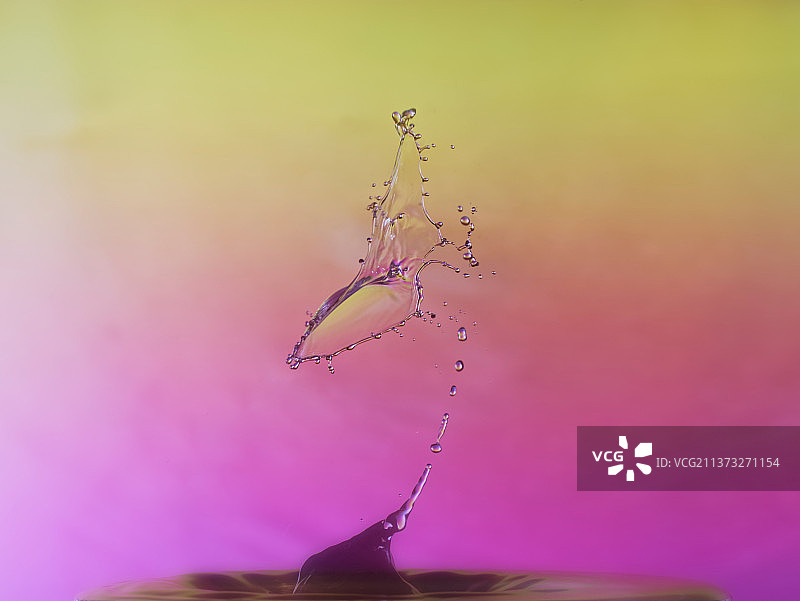 彩色背景上的水滴飞溅特写图片素材