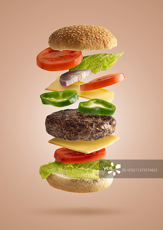 米色背景上的汉堡图片素材